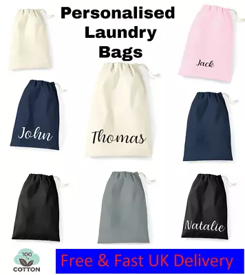 Personalised Drawstring Laundry Bag Cotton Plain Reusable Large Washing Bags • £2.53