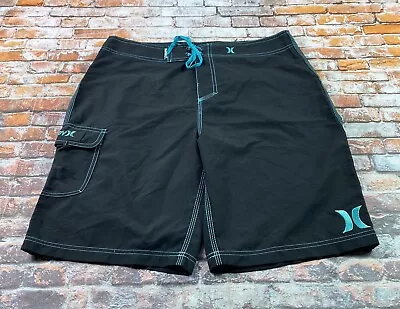 Hurley Phantom Shorts Adult 33 Black Teal Swimming Swimsuit Beach Surfing Mens • $9.79