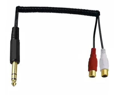 6.35mm 1/4 Inch TRS Stereo Jack Male To 2 RCA PHONO Female Coiled Cable • £6.95