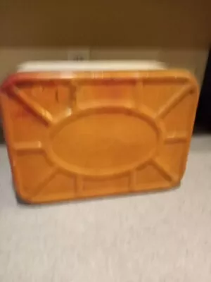 Vintage EMPECO Metal Tin Farmhouse Vented Hinged Bread Box Orange Lid  • $24.90