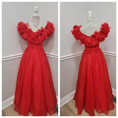 Vintage MIKE BENET Ball Gown PROM Dress Formal Pageant Red/ Chiffon/Ruffles  • $74.99