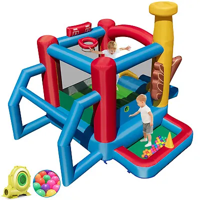 Baseball Themed Jumping House Kids Bouncy Castle W/ 50 Ocean Balls & 680W Blower • $299.95