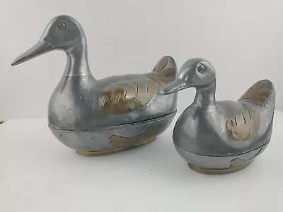 Set Of 2 Metal Cast Pewter Brass Decorative Duck Boxes  • $35.99