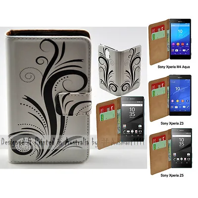 $13.98 • Buy For Sony Xperia Series - Black Swirl Theme Print Wallet Mobile Phone Case Cover