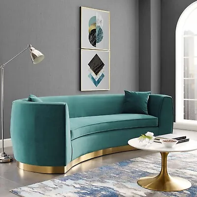 Modway Resolute Curved Performance Velvet Sofa In Teal • $1314.89