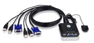 Aten Petite 2 Port USB VGA KVM Switch CS-22U With Remote Port Selector And Cable • $24.99