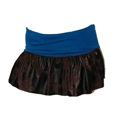Blue/brown Fold Over Distressed Ruffle M Hi-Lo Waist Mini Skirt 16 In Y2K Grunge • $12