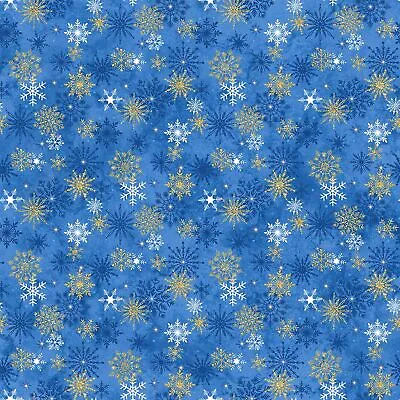 Christmas Joy Fabric | Metallic Snowflake Toss Blue | Northcott YARD • $10.98
