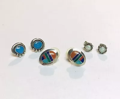 Vintage 925 Sterling Silver Turquoise Southwest Earrings Jewelry Lot 291 • $32