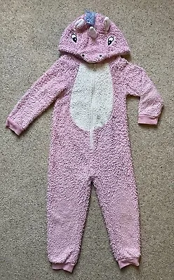 John Lewis Toddler Girls Unicorn One Piece Size 5 Years Pink Wings Zip Up Fluffy • £3