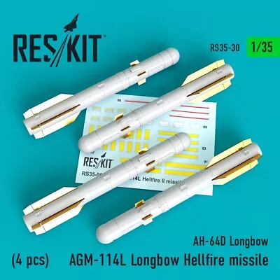 1/35 Reskit RS35-0030 AGM-114L Longbow Hellfire Missiles (4 Pcs)(AH-64D Longbow) • $16