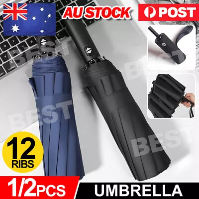 $15.85 • Buy Automatic Folding Umbrella Windproof Auto Open Compact With 12Ribs Fiberglass AU