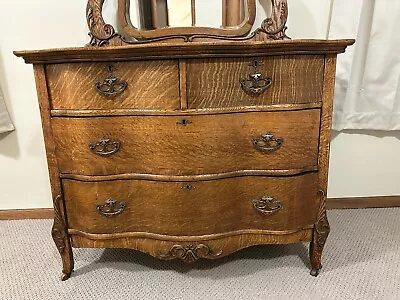 Antique Oak Dresser W/ Beveled Mirror Victorian Serpentine 1900's Refinished • $500