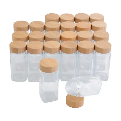 12/24 X Spice Jars Bottles Airtight Salt Container Square Glass Seasoning Pots • £10.94