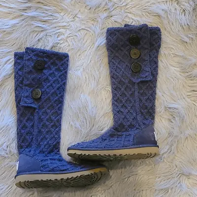 Ugg Austrailia Lattice Cardy Blue Sweater Boot Size 6 • $75