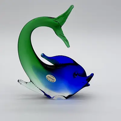 Murano Art Glass Dolphin Fish Figurine Blue Green With Label • $56.70