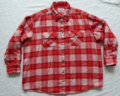 Red White Plaid Flannel Lumberjack Shirt - 3XL Mens Acrylic Vtg Northwest Terr • $22.99