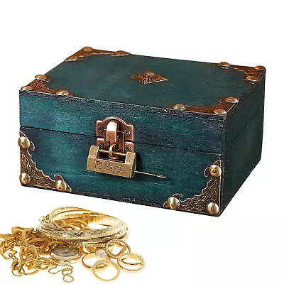 Decorative Trinket Jewelry Storage Box Vintage Wooden Chest Treasure Case Holder • $23.99