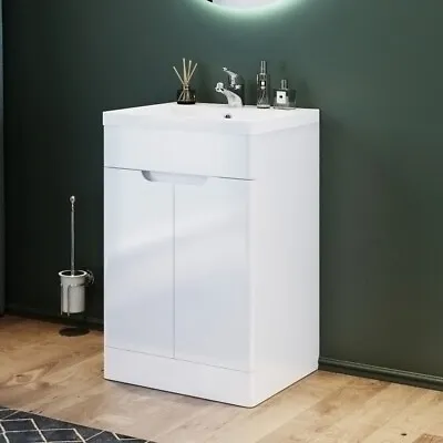 Floor Standing Bathroom Basin Sink Vanity Unit Gloss White Storage Cabinet • £180