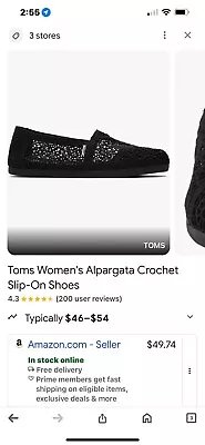 TOMS Black Lace Alpargata Slip On Shoes Classic  Women's Size 6.5 • $20