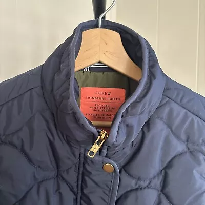 J Crew Blue Quilted Full Zip Snap Button Pockets Signature Puffer Vest Women Med • $24.99
