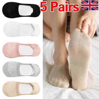 5 Pair Woman Footsies Shoe Liners Invisible Socks Anti-Slip Girls Sheer Lace UK • £2.78