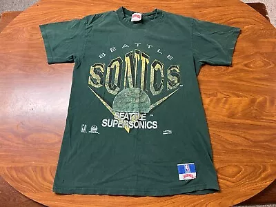 Mens Used Vintage 90s Nutmeg Seattle Supersonics Basketball Shirt Large • $10