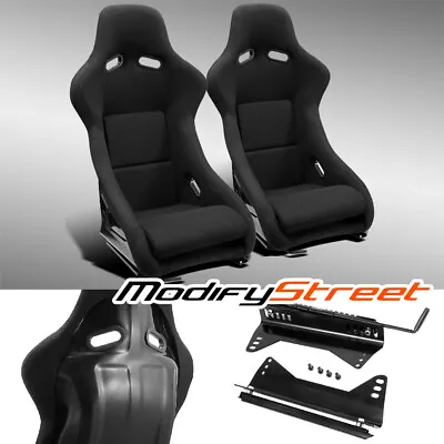 $399 • Buy 2 X JDM BLACK FABRIC LEFT/RIGHT FIBER GLASS POLE POSITION RACING BUCKET SEATS
