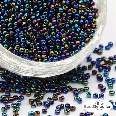 50g RAINBOW AB BLACK PURPLE METALLIC GLASS SEED BEADS 11/0- 2mm • £2.89