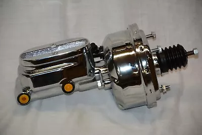 7  Street Rod Single Power Brake Booster W/ Center Finned Master Cylinder CHROME • $129.95
