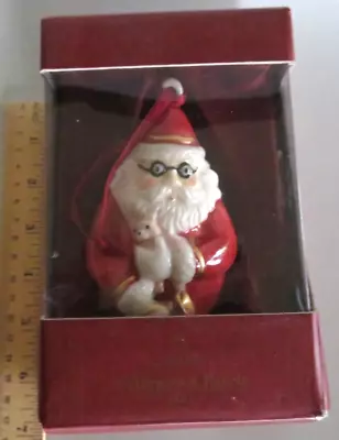 VILLEROY & BOCH SANTA W/ GLASSES & BEAR CERAMIC XMAS ORNAMENT IN ORIGINAL BOX • $9.99