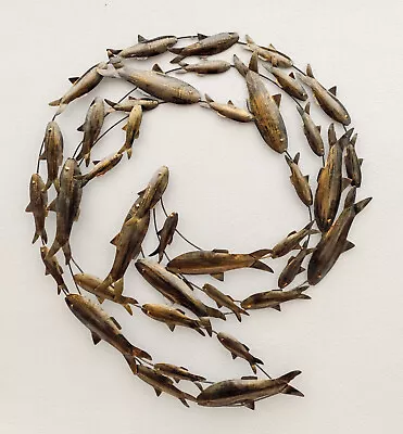 Contemporary Old Gold Fish Shoal Metal Wall Art Large Hand Made Fish Circle • £74.50