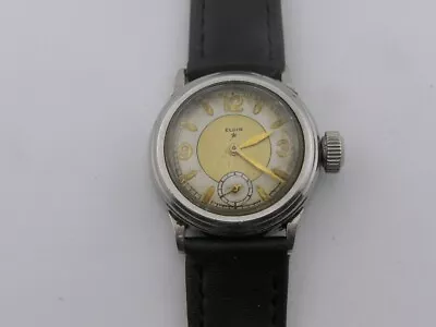 Vintage Elgin Watch Unusual Case Style Screwback 1934 15 Jewels Large Crown • $50