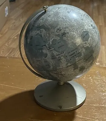 Vintage Metal Moon Lunar Globe  Replogle Showing Moon Landing Spots 8  Tall • $125