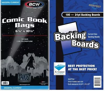 100  BCW 2-Mil Current Poly Bags & E Gerber Comic Acid Free Non Archival Boards • $22.99