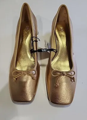 Zara Women Gold Leather Ballerina High Heels Shoes New With Defect Size 38 • $30