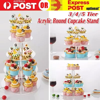 3/4/5 Tier Acrylic Clear Round Cupcake Cake Stand Rack Wedding Birthday Party AU • $17.98