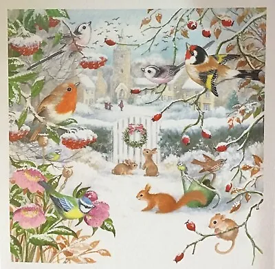 Snowy Garden Birds & Animals ~ Charity Christmas Card ~ SINGLE CARD ~ See Desc • £2.50