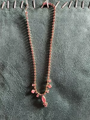 GORGEOUS Vintage Goldtone Prong Set Pink Rhinestone 15  Necklace • $9.99