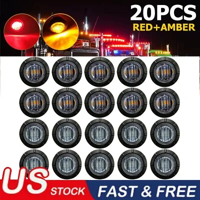 20X 3/4  12V Marker LIGHTS LED Bullet Amber Red Truck Trailer RV Round Side Lamp • $18.99