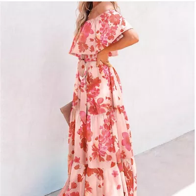 $21.99 • Buy Women Boho Off Shoulder Floral Ombre Polka Dot High Waist Maxi Long Beach Dress