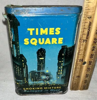 Antique Times Square Tin Litho Vertical Pocket Tobacco Can New York City Smoking • $118.61