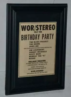 $89.99 • Buy The Doors Ultra Rare 1967 Village Theatre Ny Wor B-day Party Concert Framed Ad