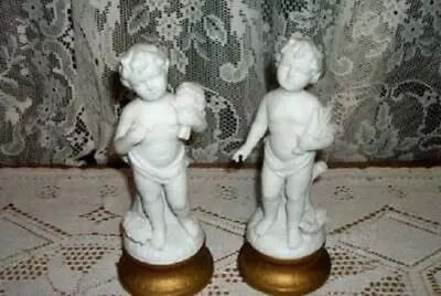 Vintage Bisque Porcelain Cherub Figurines Japan White Gold French Style • $68.99