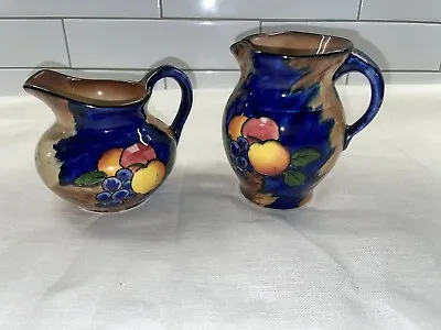 2 Vintage H & K TUNSTALL Autumn Hand Painted Pottery England Pitcher & Creamer • $39.99