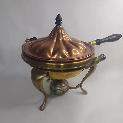 Vintage Mid Century Copper Fondue Brass Pot Chaffing Dish & Stand • $84.50