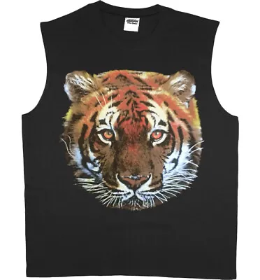 Mens Sleeveless T-shirt Muscle Tee Tiger Face T-shirt Tank Top • $17.95