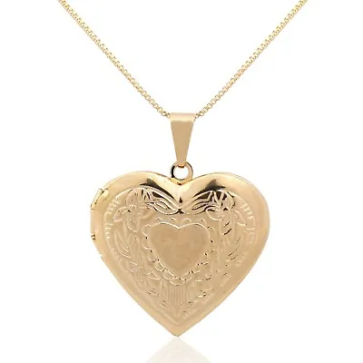 9CT Gold Locket Necklace Pendant And  20'' Chain Double Heart Large Locket  LK1 • £21.99