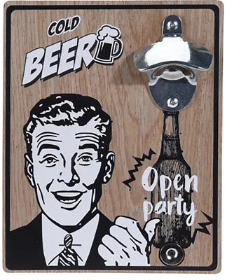 Retro Wooden Bottle Opener Wall Mounted Beer Opener Bottle Top Magnet Catcher  • £8.95