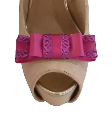 £10.99 • Buy Handmade Satin Triple Bow Shoe Clips With Filigree Edge - Various Colours 